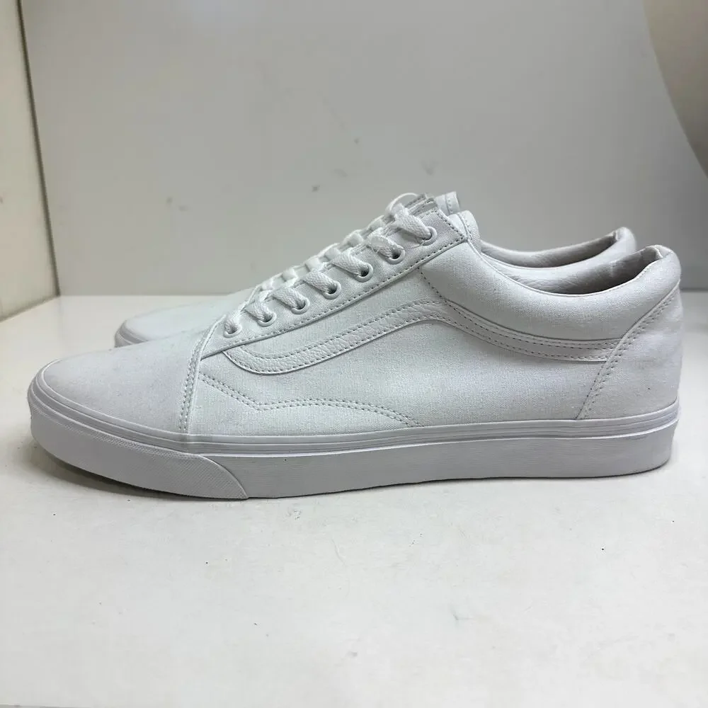 NWOT Vans Canvas Old Skool True Triple White Skate Shoes Streetwear Men's 15